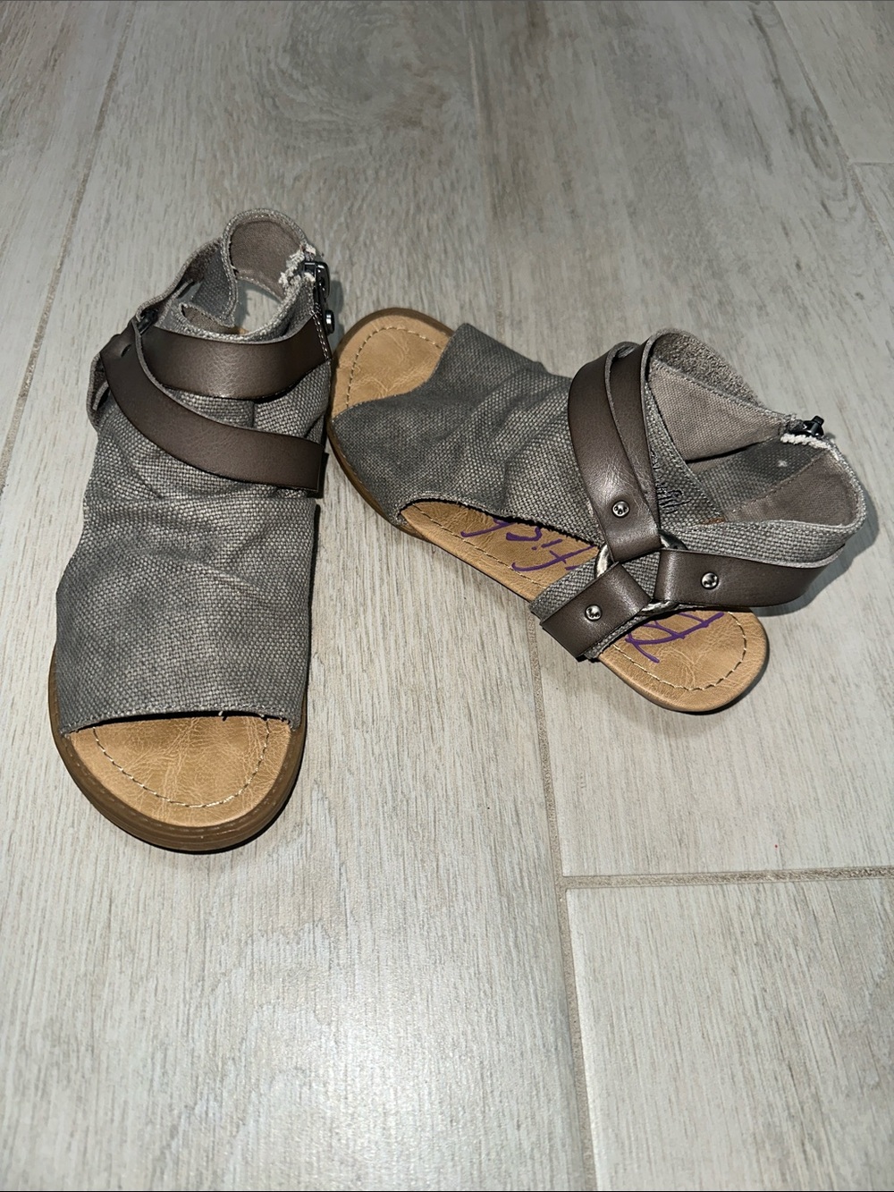 Blowfish Women’s 6.5 Gray Canvas Ankle Wrap Zip Sandals